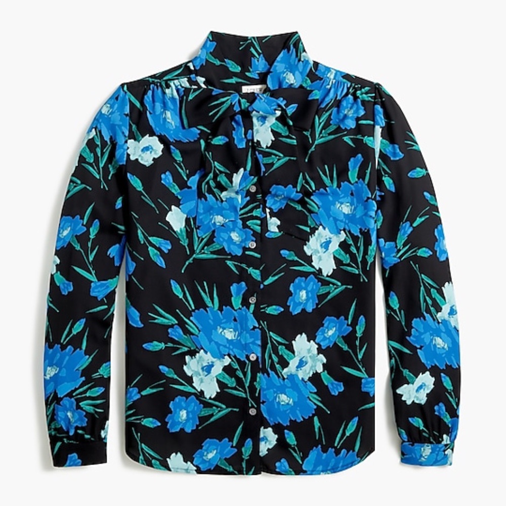 New! J. Crew size Small S Long Sleeve Bow Top Blue Floral Blouse NWT - Picture 4 of 16